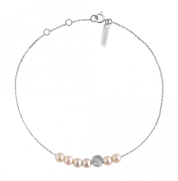 Bracelet Rosary Diamond Moon or blanc et perles blanches