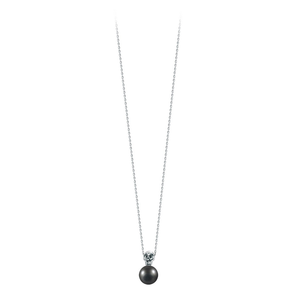 Pendentif perle noire et tête de mort liées