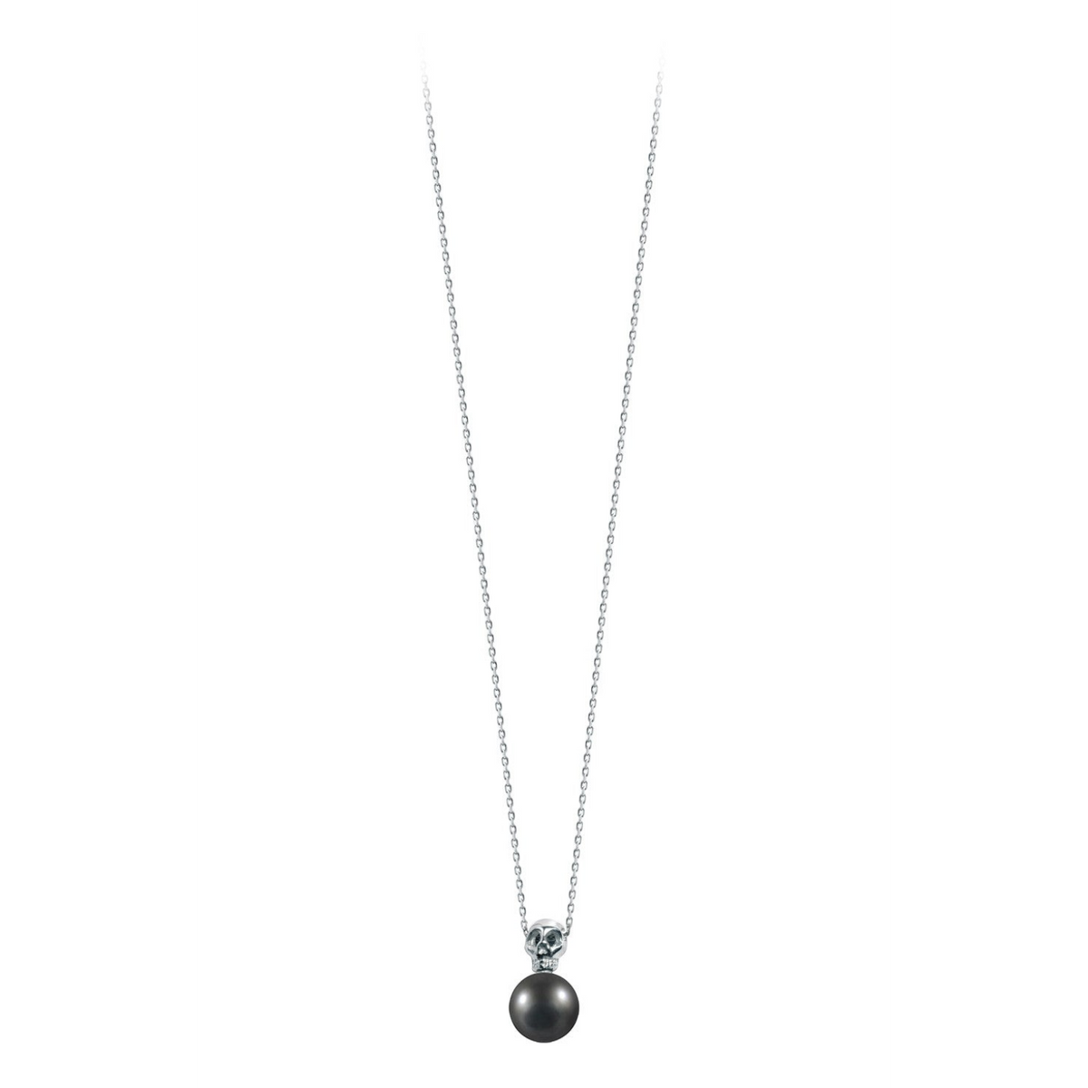 Pendentif perle noire et tête de mort liées