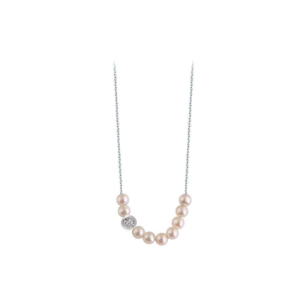 Rosary Diamond Moon or blanc et perles blanches
