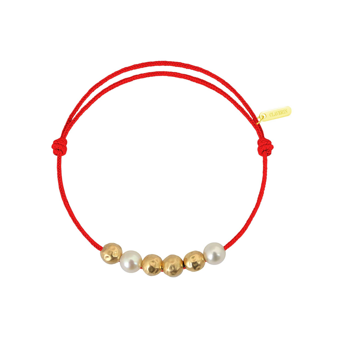 Météorites or jaune et perles blanches cordon rouge corail