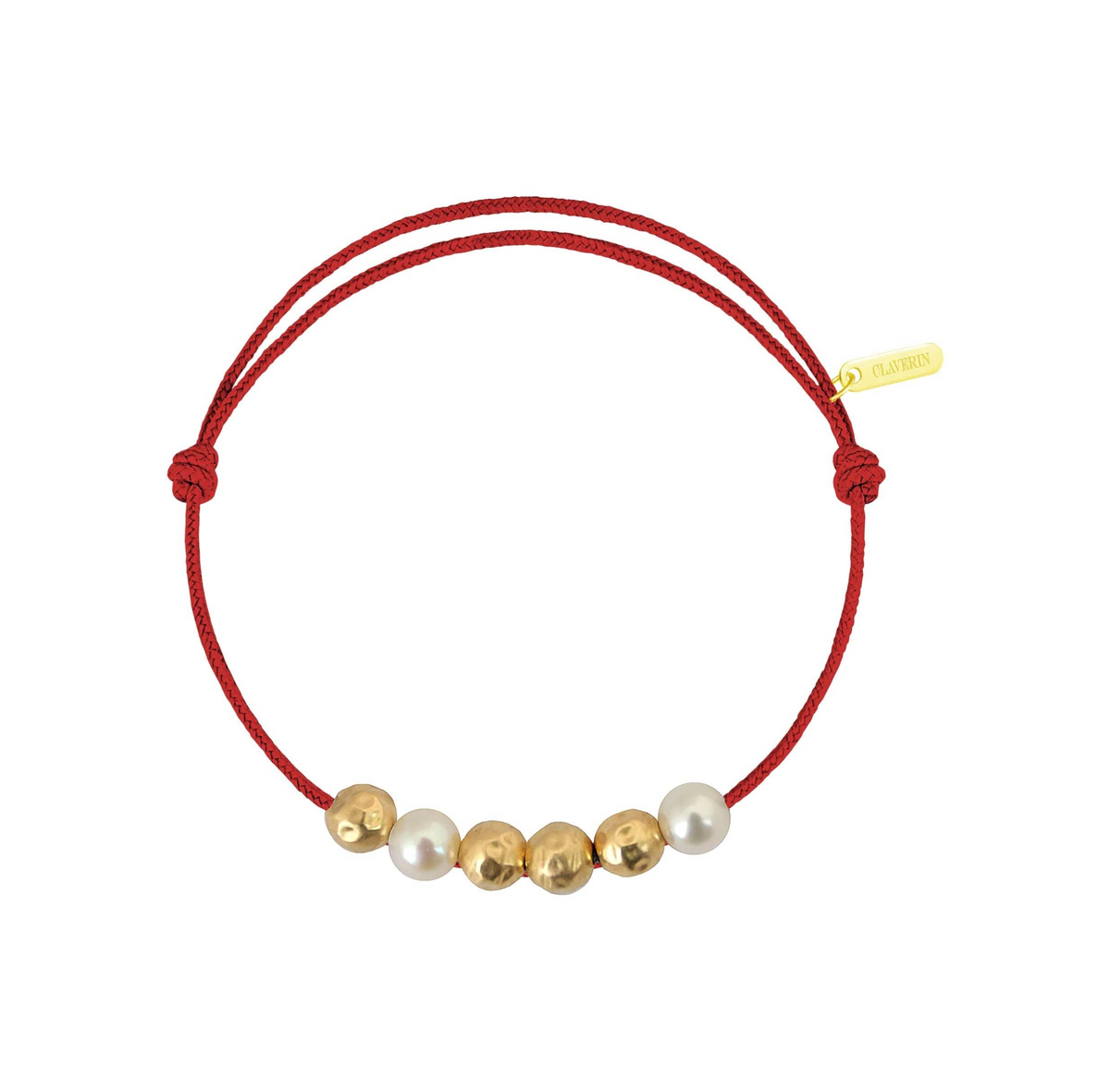 Météorites or jaune et perles blanches cordon rouge passion