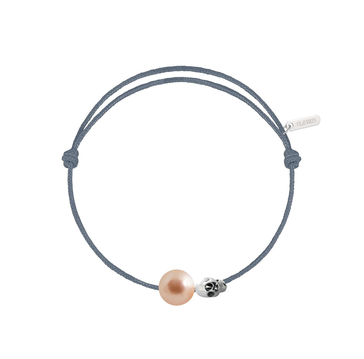 Pearly gold skull perle rose cordon gris cendré