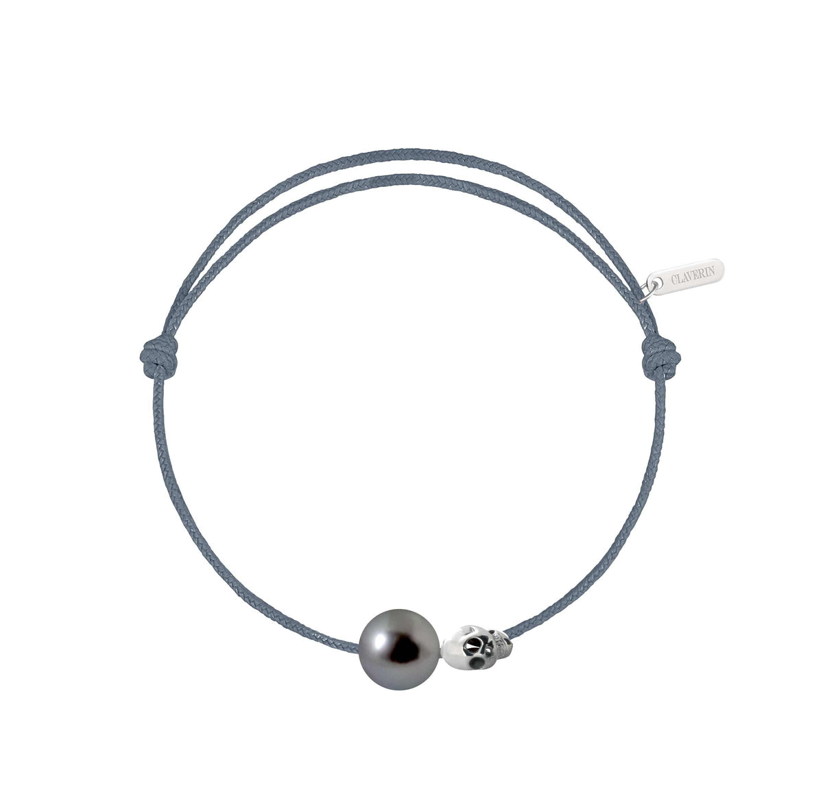 Pearly gold skull perle noire cordon gris cendré