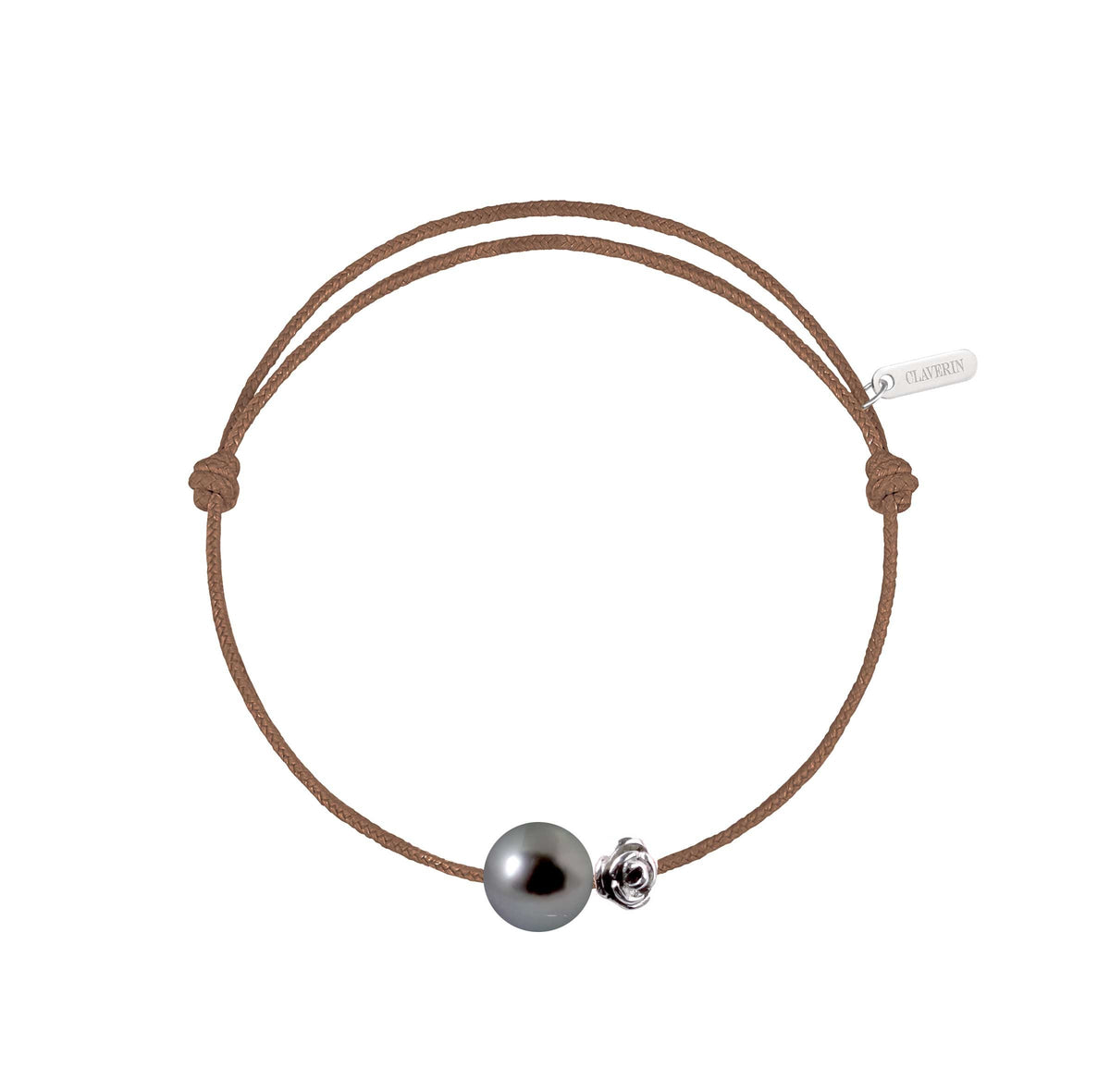 Pearly gold flower perle noire cordon taupe