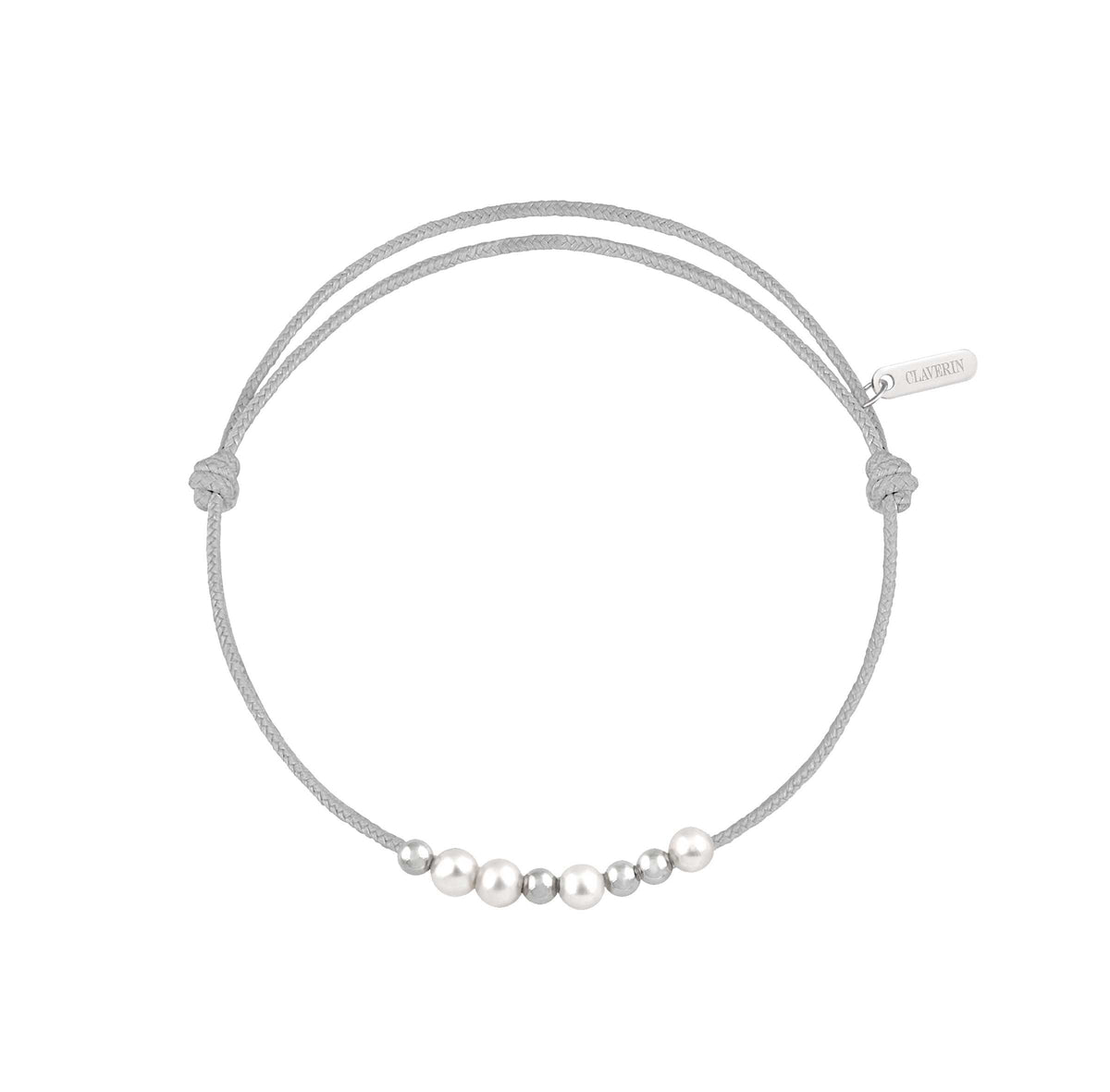 8 little treasures perles blanches cordon gris perle