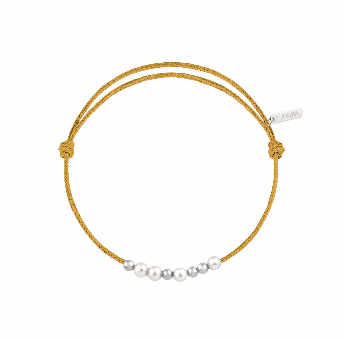 8 little treasures perles blanches cordon moutarde