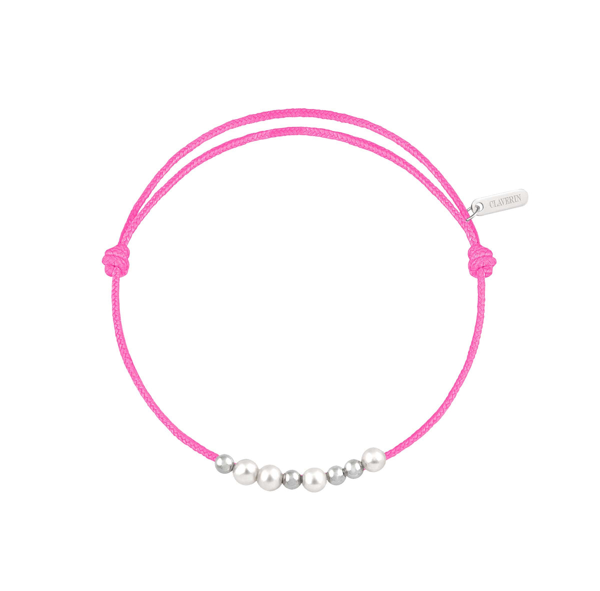 8 little treasures perles blanches cordon rose fuchsia