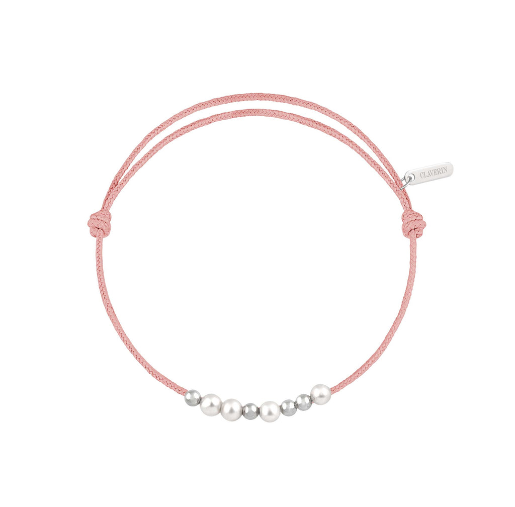 8 little treasures perles blanches cordon rose poudré
