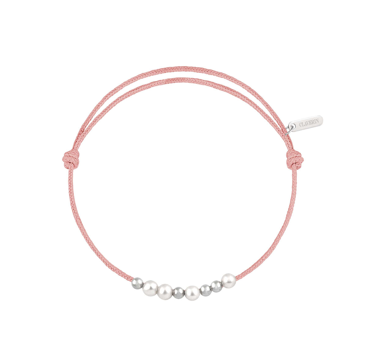 8 little treasures perles blanches cordon rose poudré