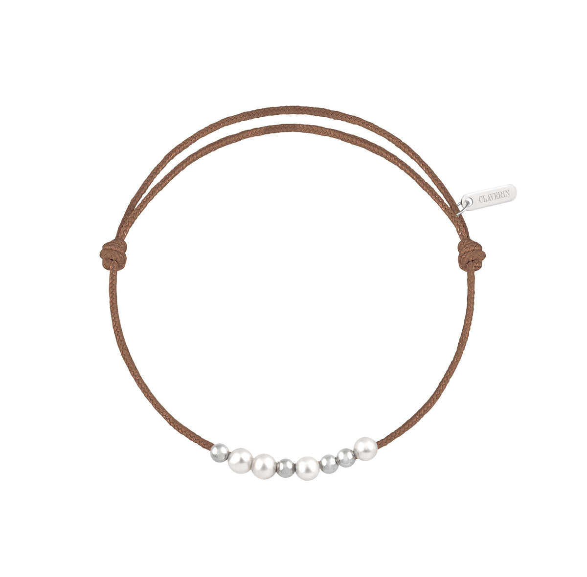 8 little treasures perles blanches cordon taupe