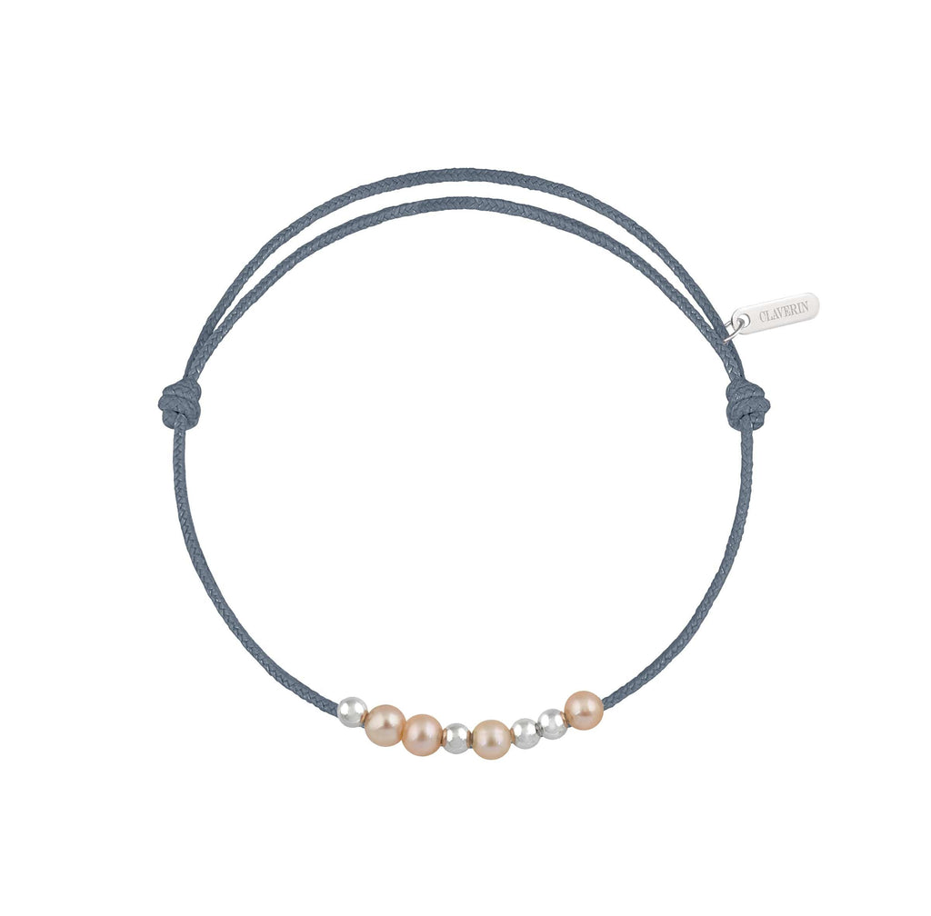 8 little treasures perles roses cordon gris cendré