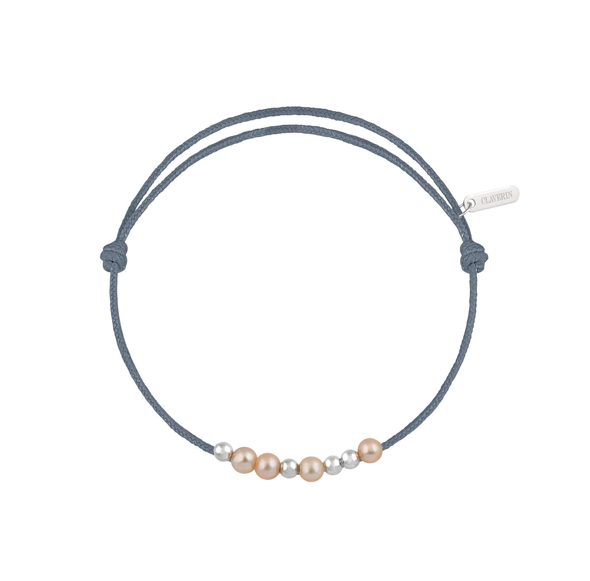 8 little treasures perles roses cordon gris cendré