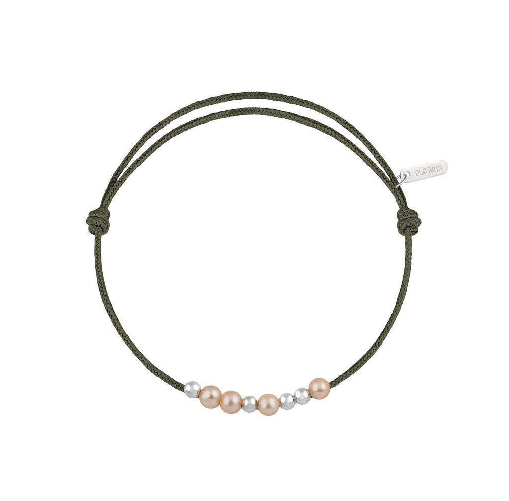 8 little treasures perles roses cordon kaki