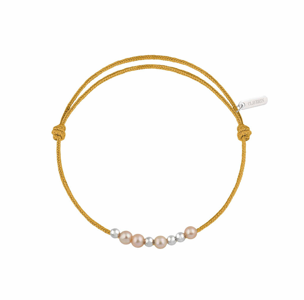 8 little treasures perles roses cordon moutarde