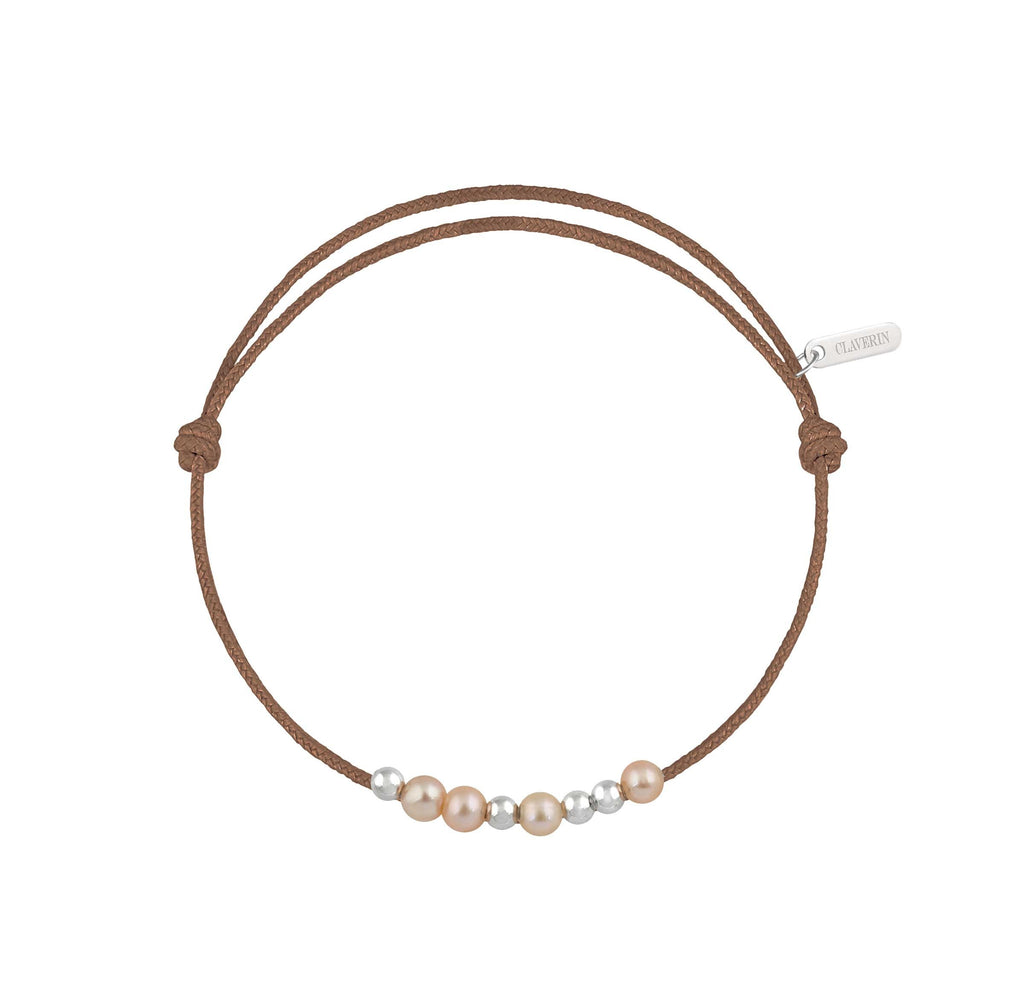 8 little treasures perles roses cordon taupe