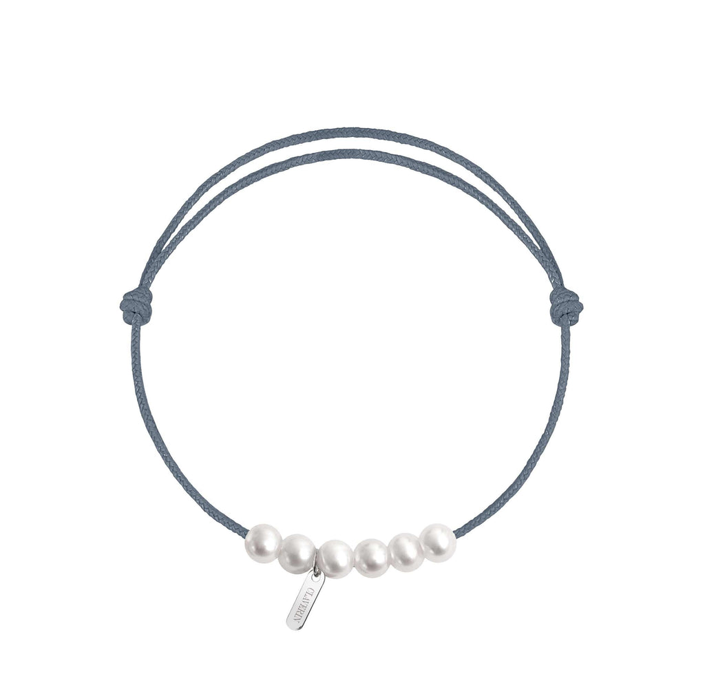 6 little XL perles blanches cordon gris cendré