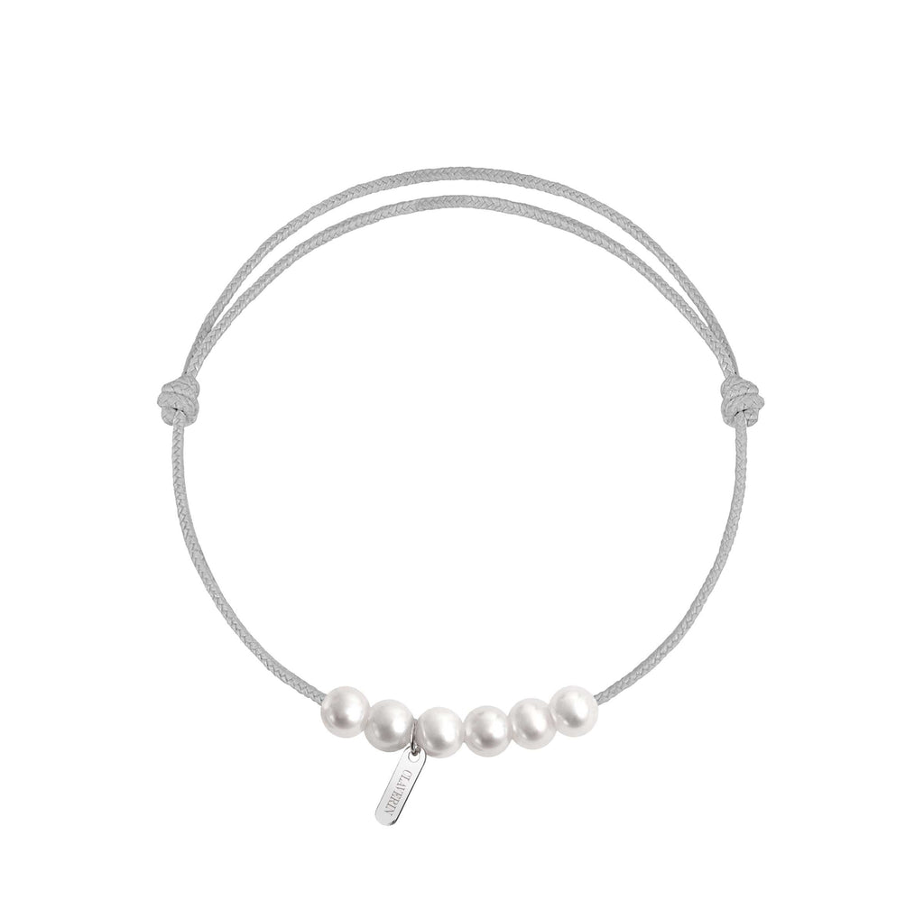 6 little XL perles blanches cordon gris perle