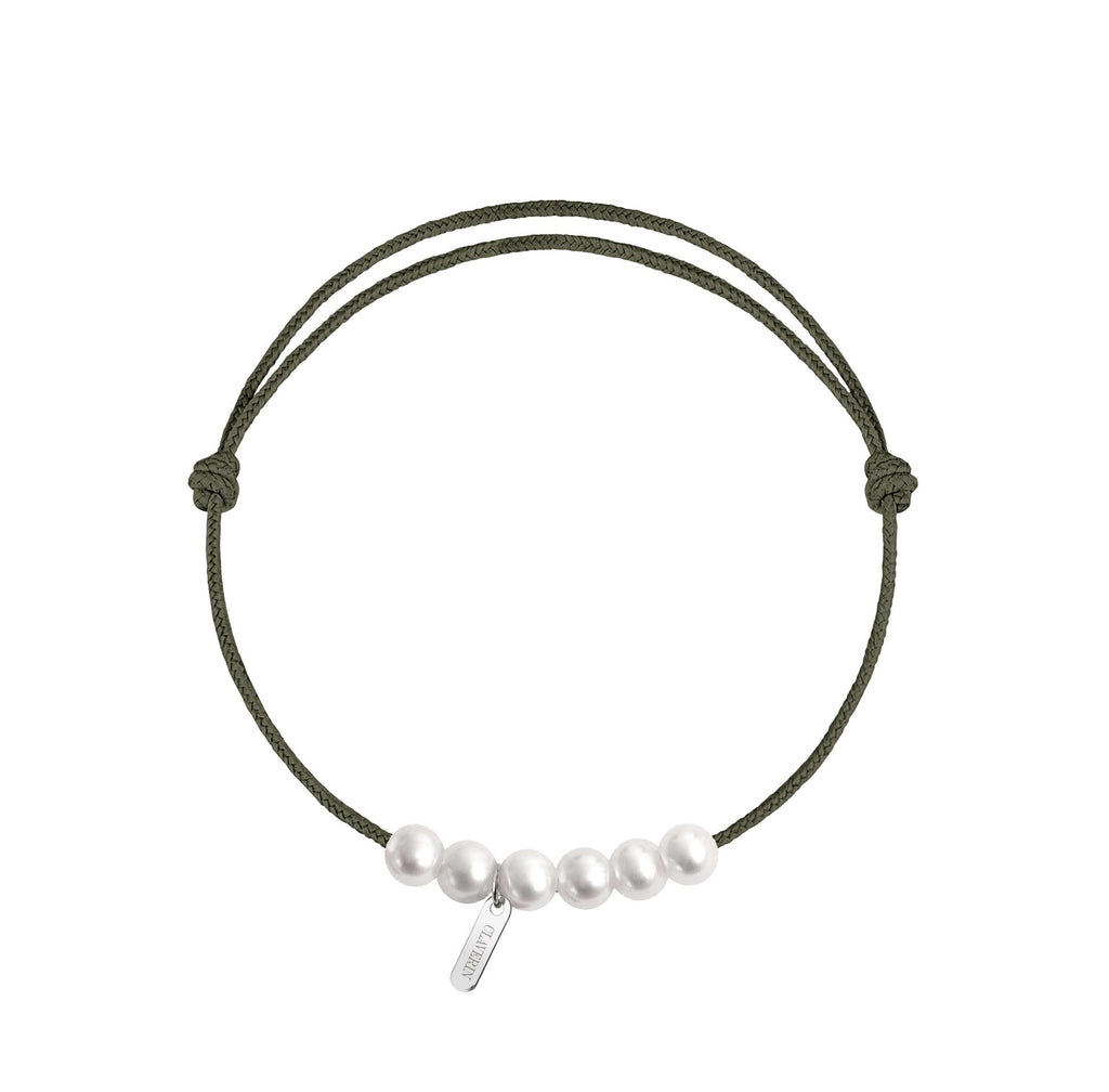 6 little XL perles blanches cordon kaki