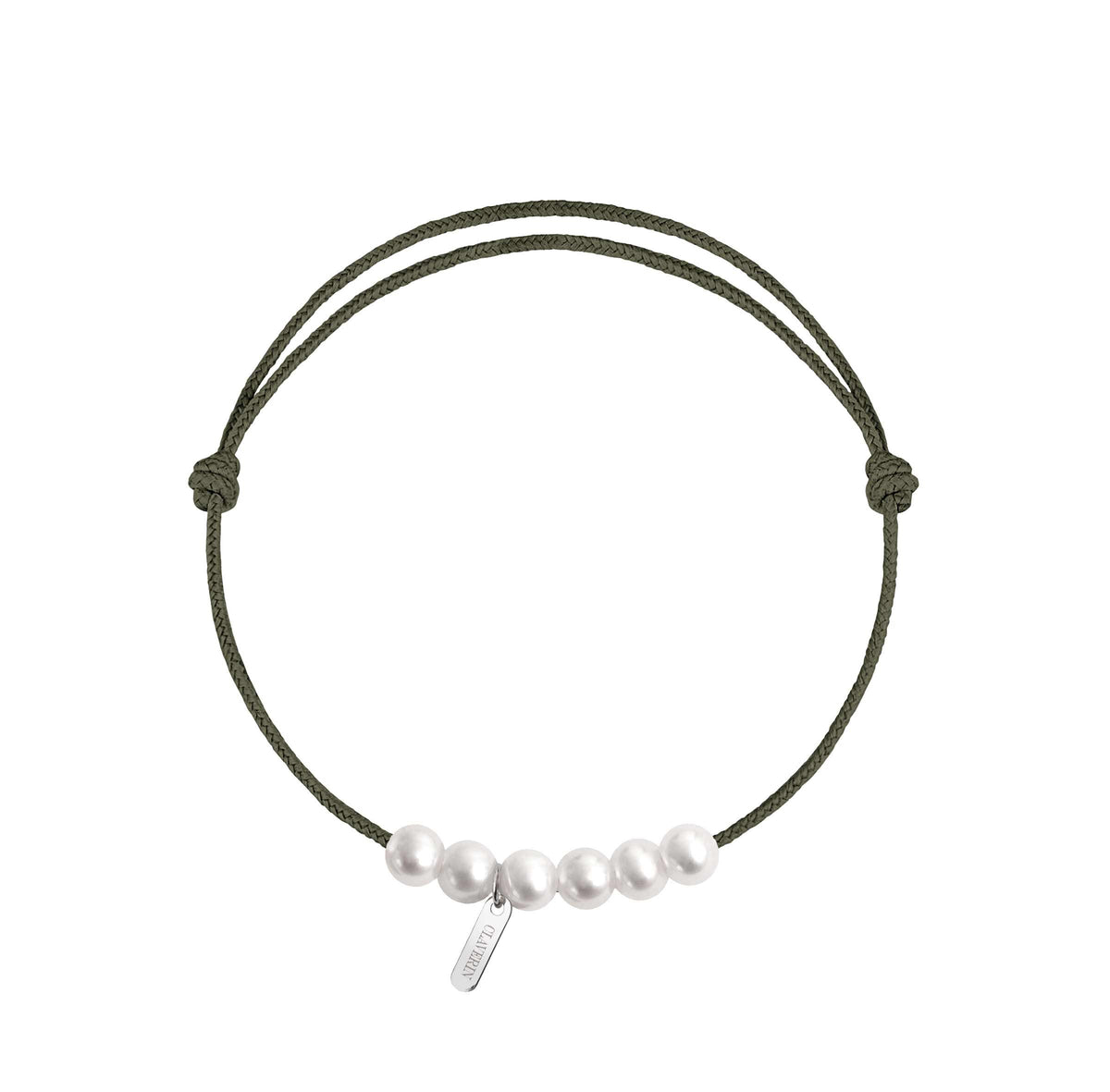 6 little XL perles blanches cordon kaki