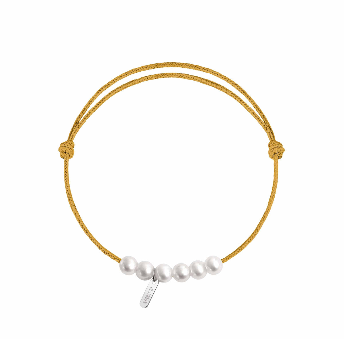 6 little XL perles blanches cordon moutarde