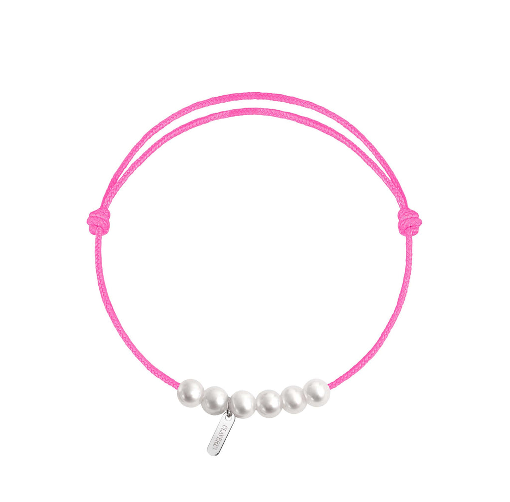 6 little XL perles blanches cordon rose fuchsia