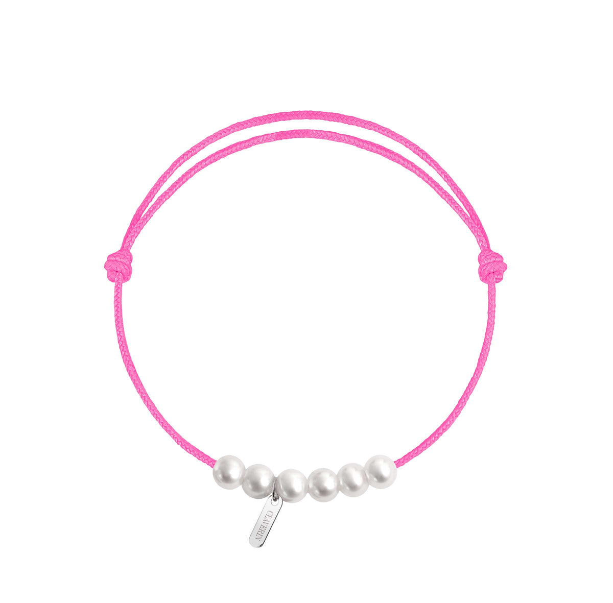 6 little XL perles blanches cordon rose fuchsia