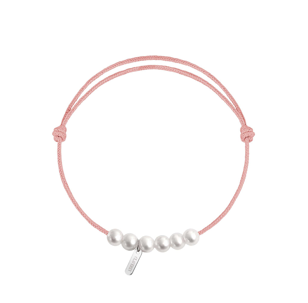 6 little XL perles blanches cordon rose poudré