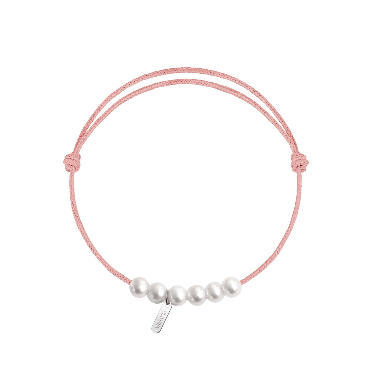 6 little XL perles blanches cordon rose poudré