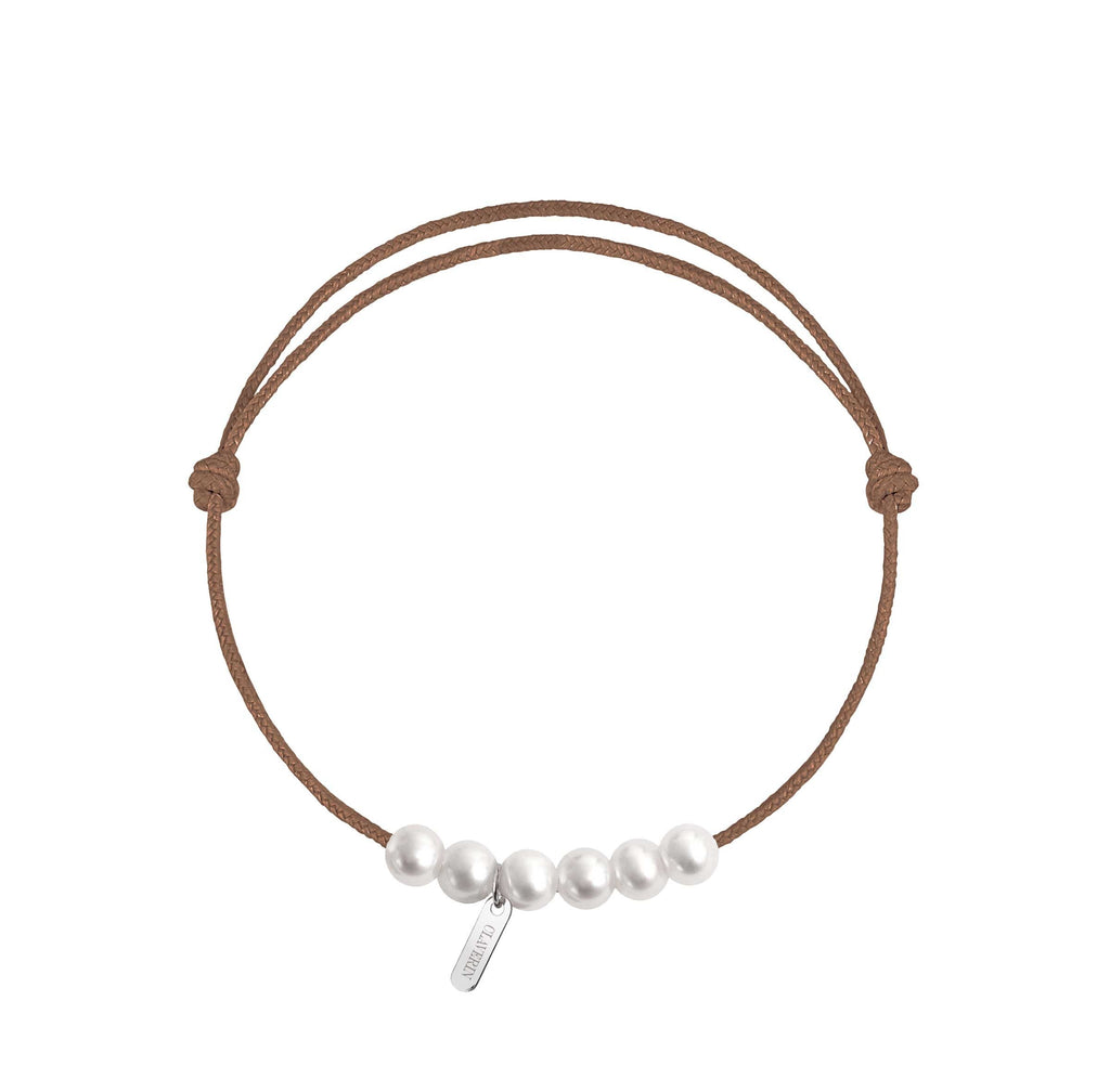 6 little XL perles blanches cordon taupe