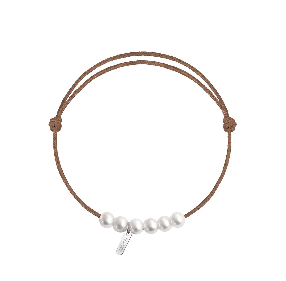 6 little XL perles blanches cordon taupe