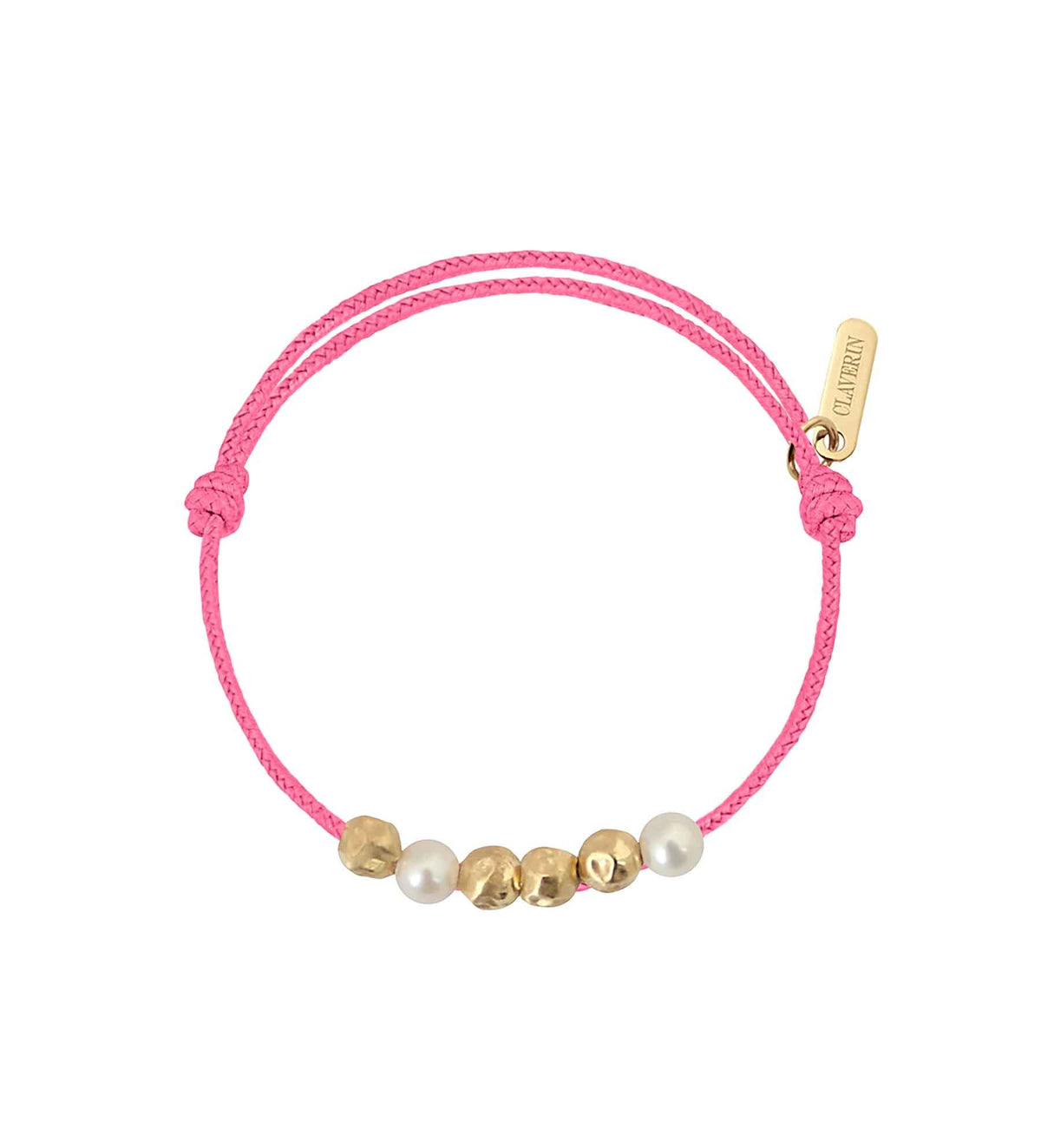Baby Météorites perles blanches cordon rose fuchsia