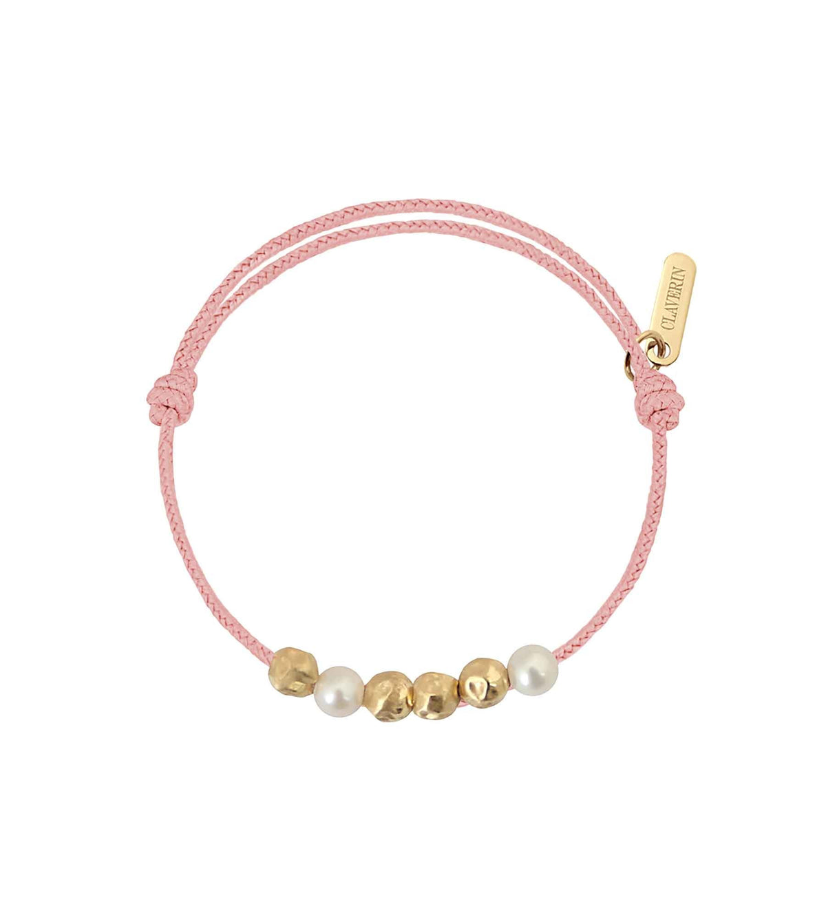 Baby Météorites perles blanches cordon rose poudré