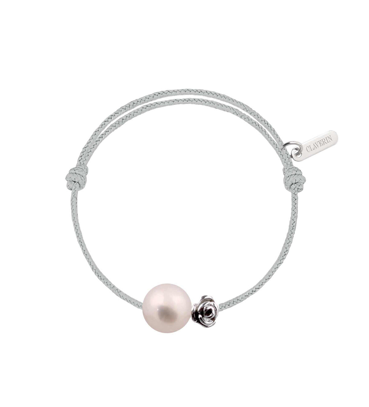 Baby flower perle blanche cordon gris perle
