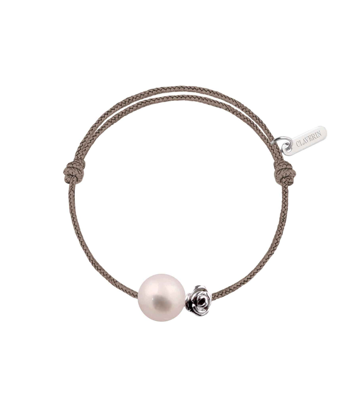 Baby flower perle blanche cordon taupe