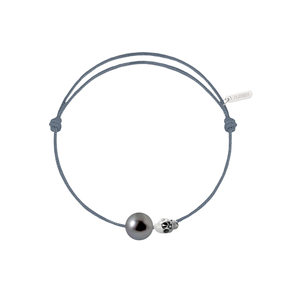 Pearly gold skull perle noire cordon gris cendré