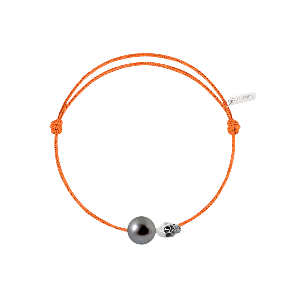 Pearly gold skull perle noire cordon mandarine