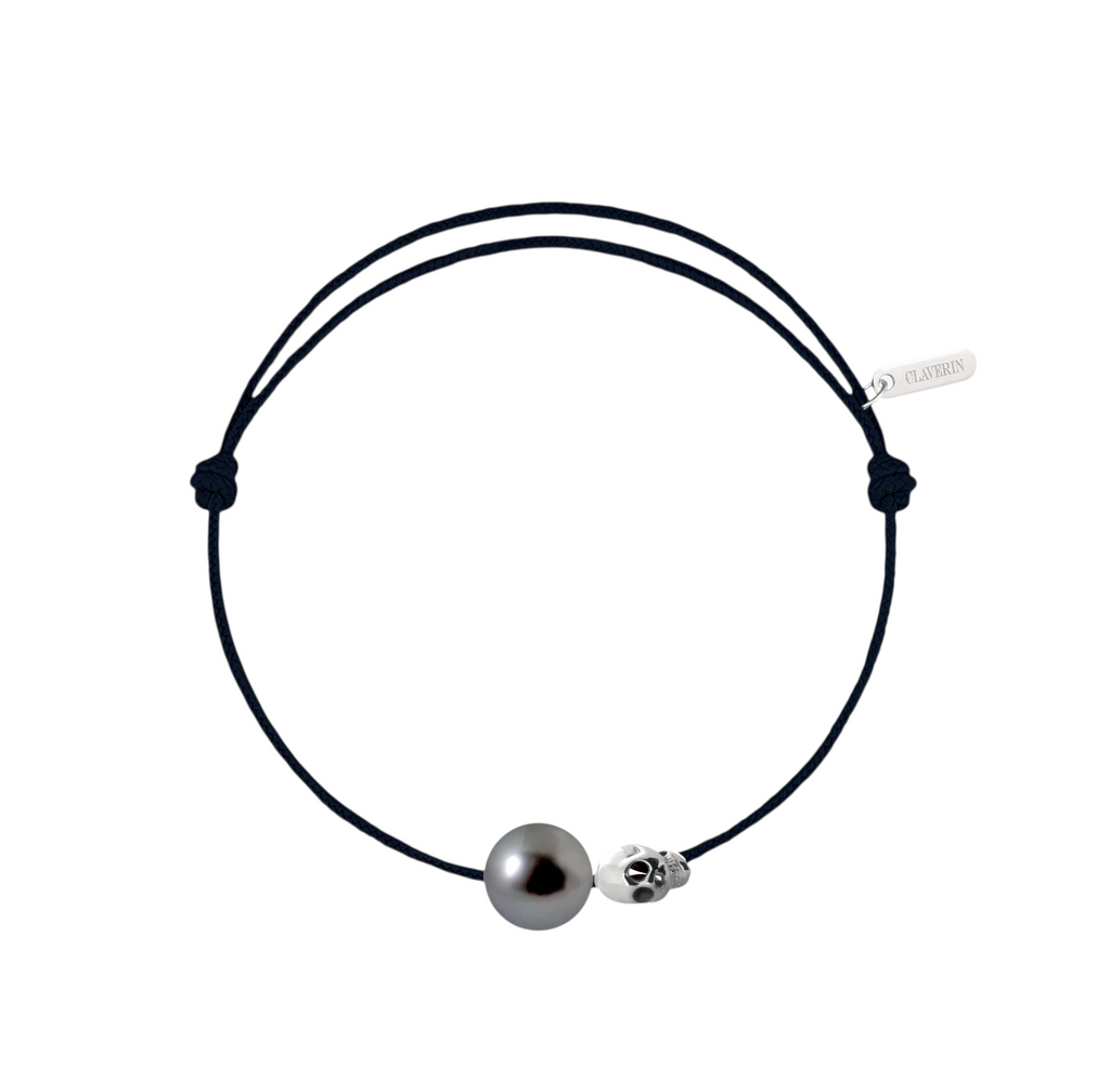 Pearly gold skull perle noire cordon noir charbon