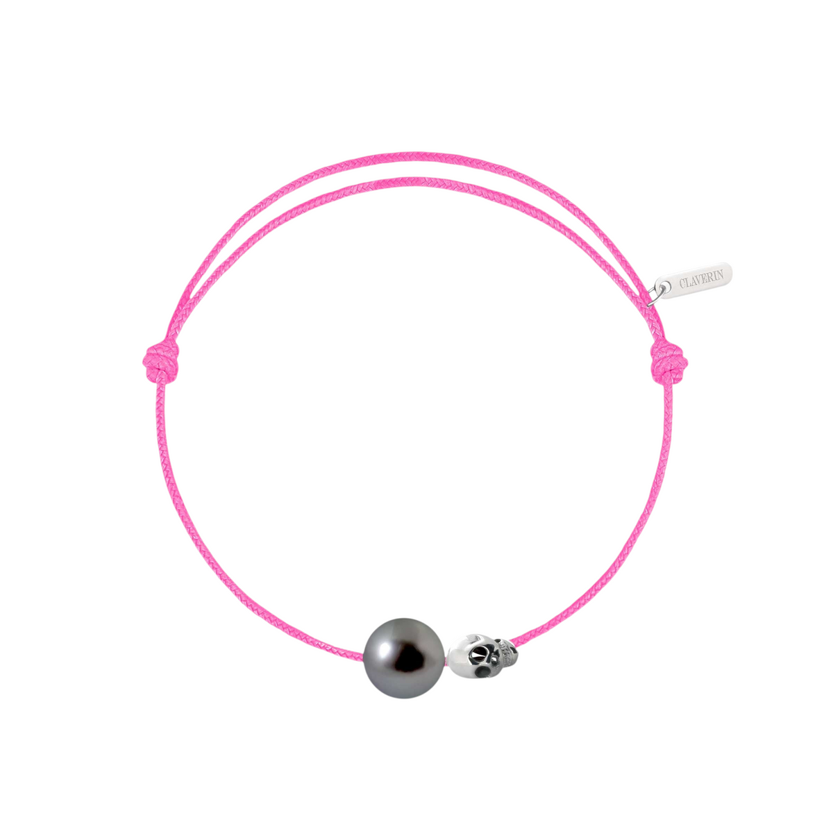 Pearly gold skull perle noire cordon rose fuchsia