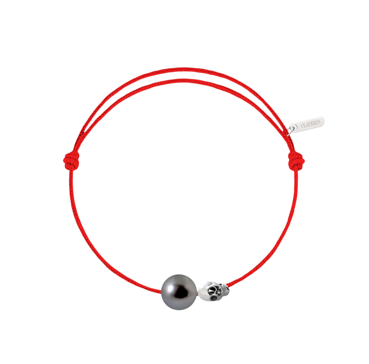 Pearly gold skull perle noire cordon rouge corail
