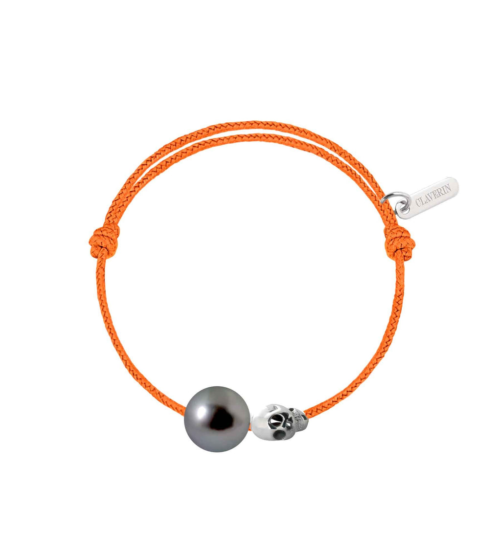 Baby gold skull perle noire cordon mandarine