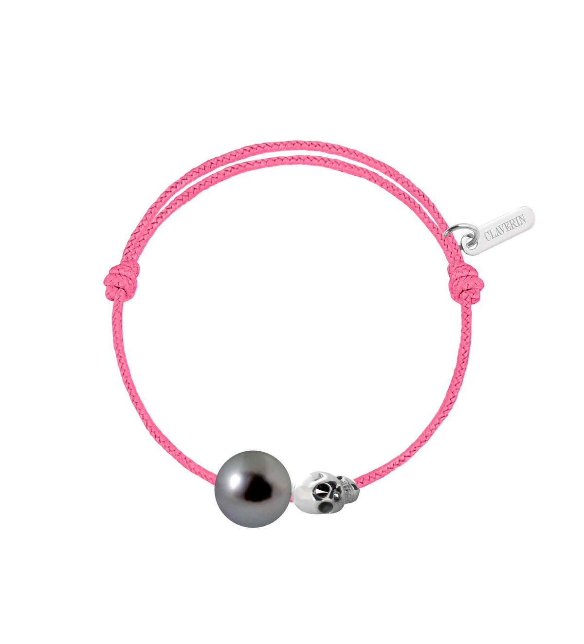Baby gold skull perle noire cordon rose fuschia