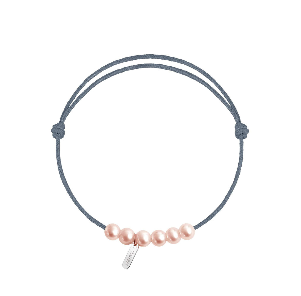 6 little XL perles roses cordon gris cendré