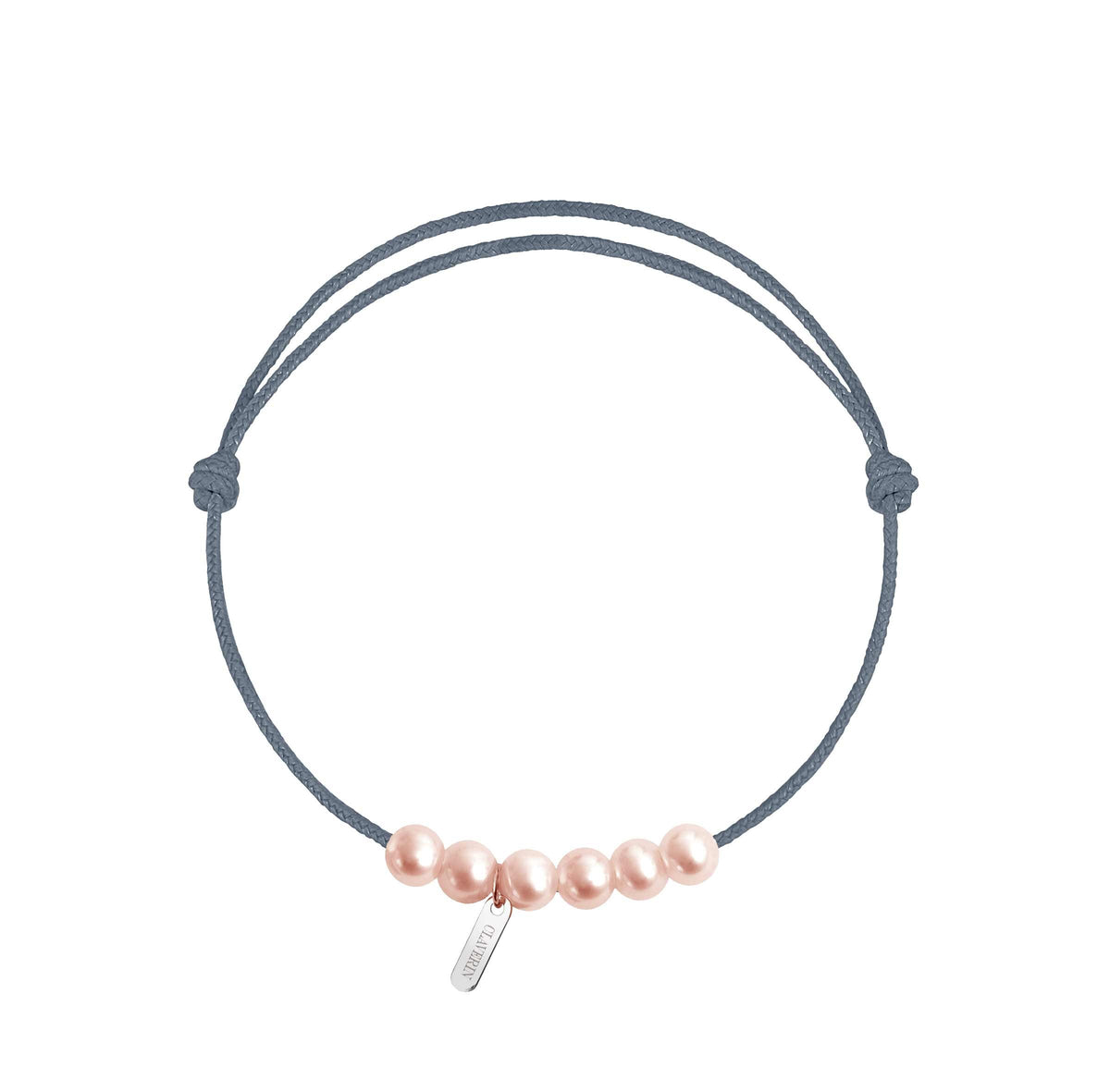 6 little XL perles roses cordon gris cendré