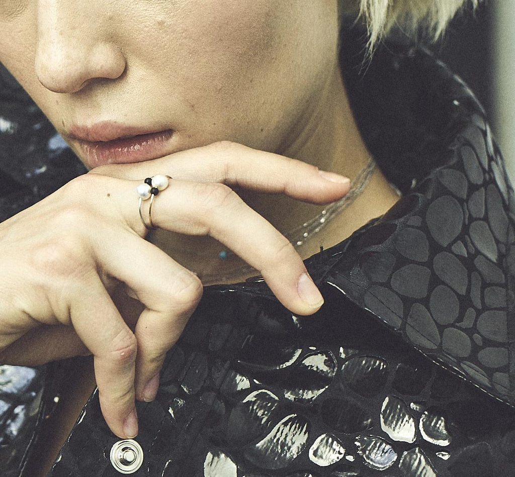 Bague Black Rosary or jaune