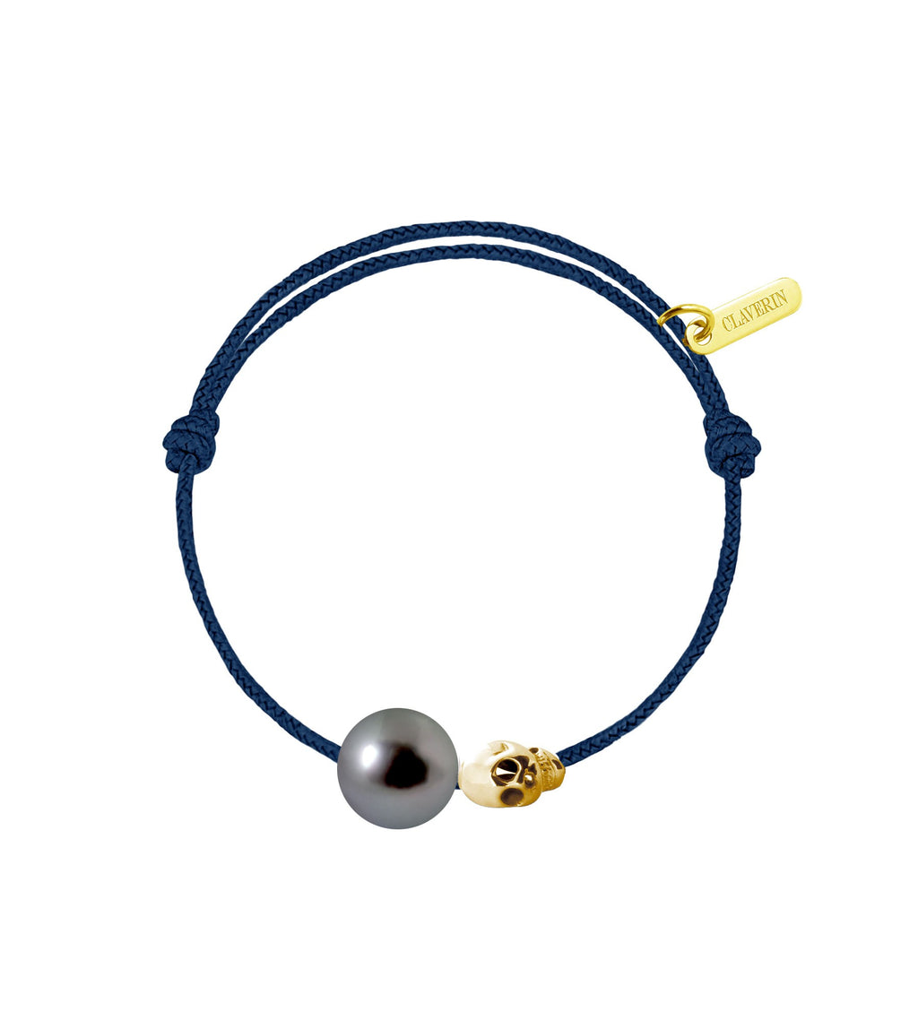 Baby gold skull perle noire cordon bleu marine