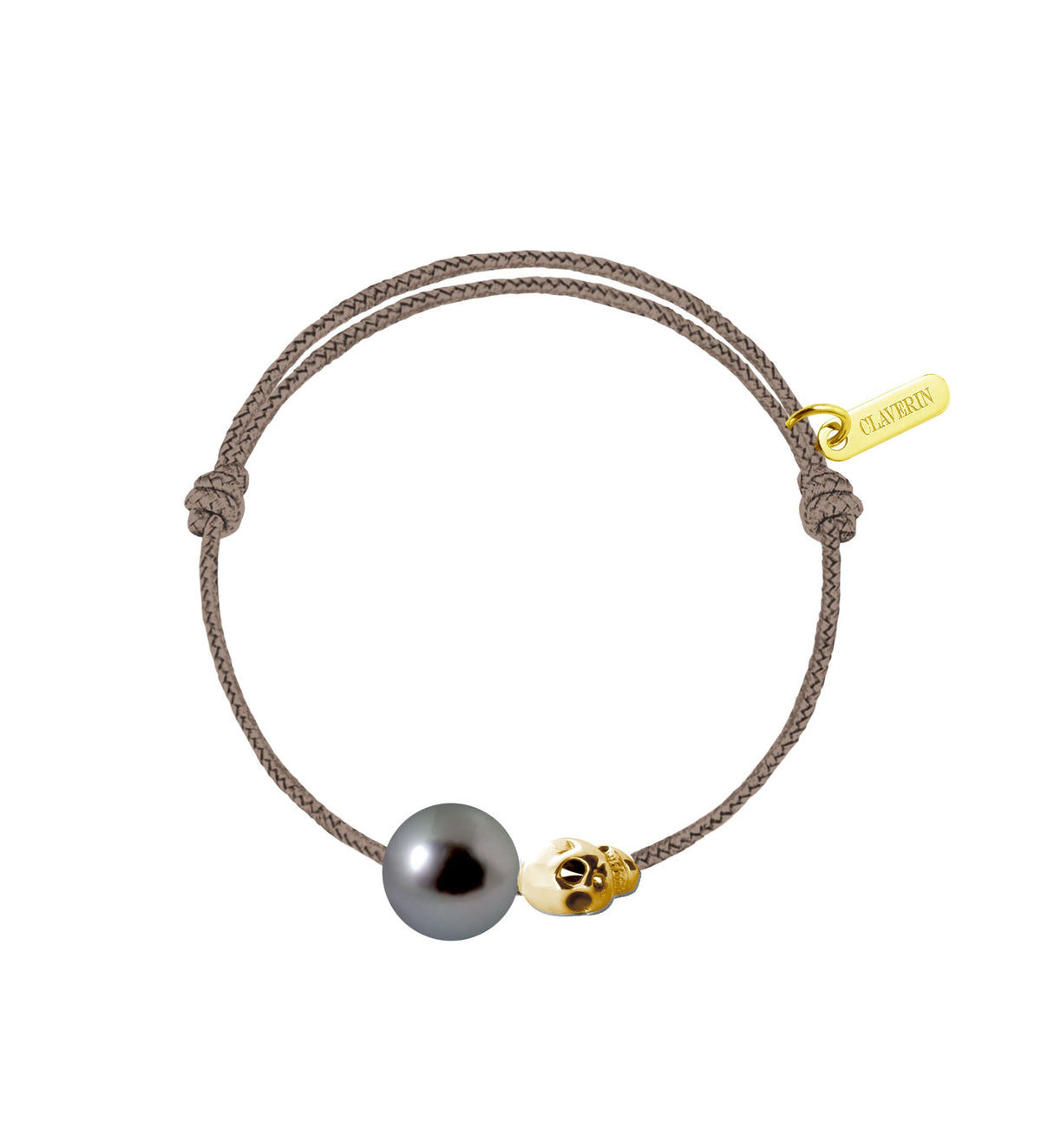 Baby gold skull perle noire cordon taupe