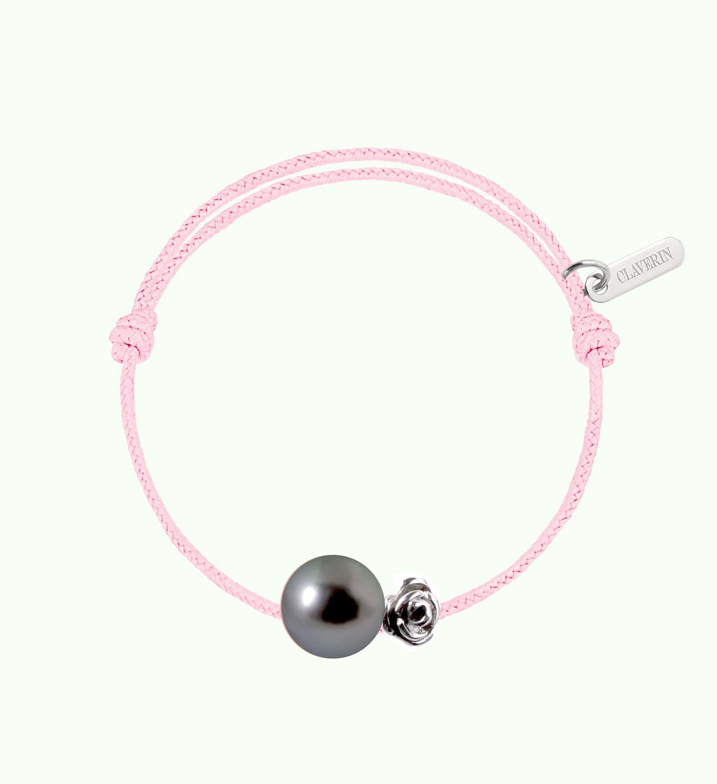 Baby flower perle noire cordon baby rose