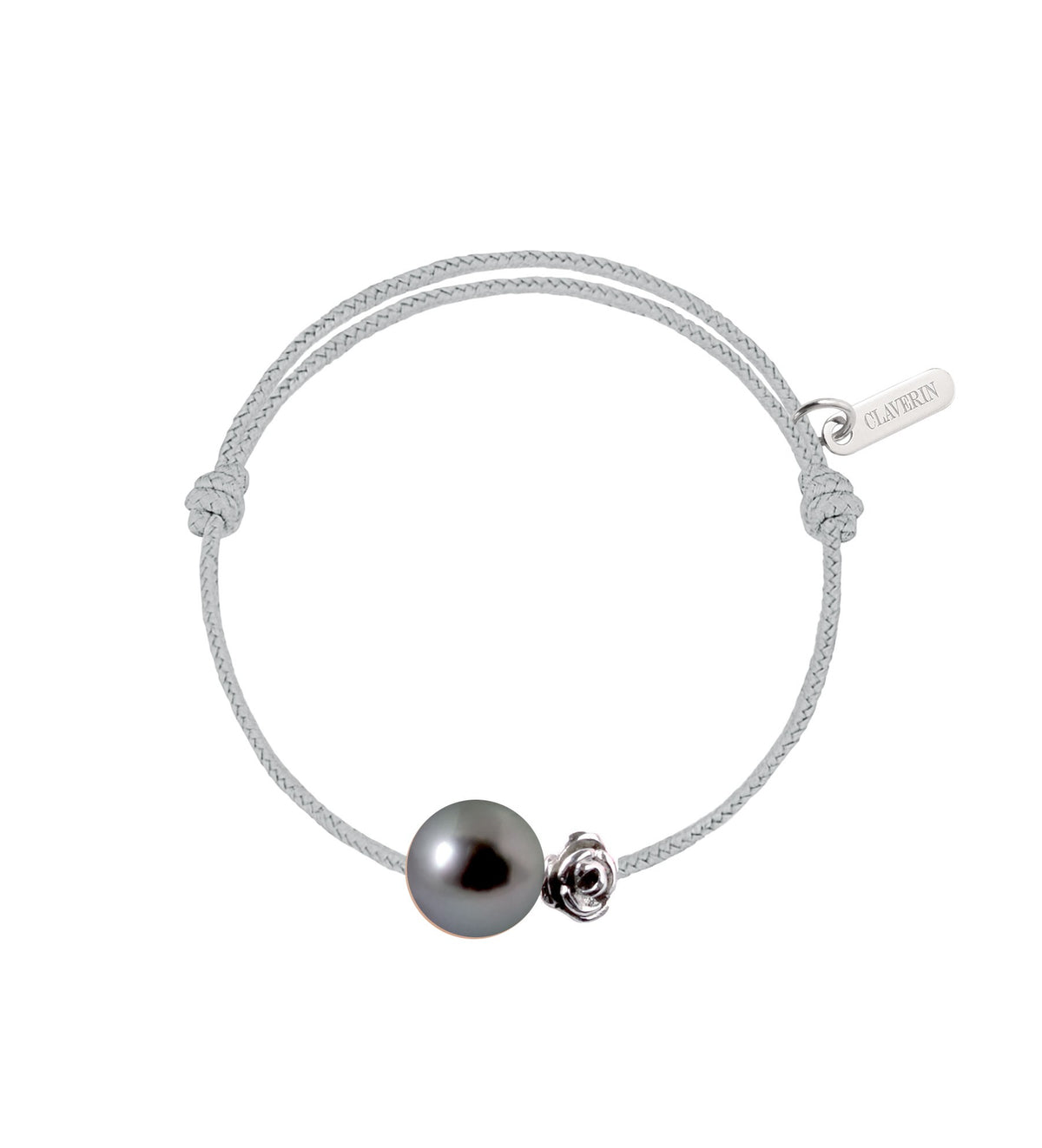 Baby flower perle noire cordon gris perle
