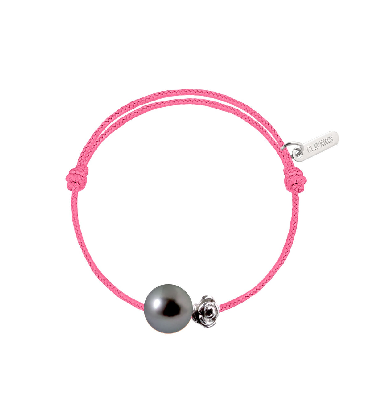 Baby flower perle noire cordon rose fuschia